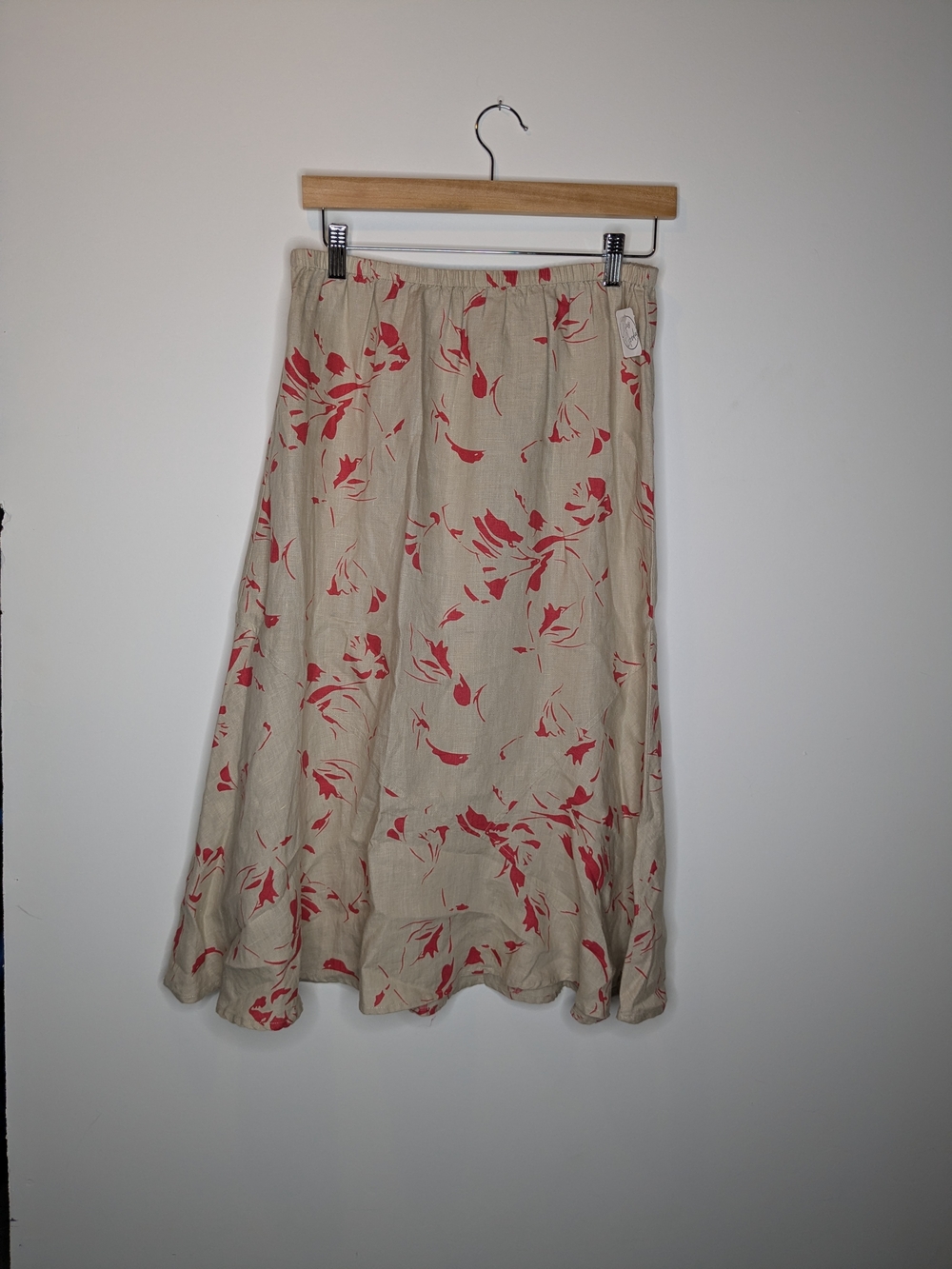 Nomadic Traders Beige Midi Skirt with Coral Floral Print Small